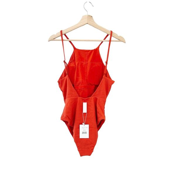 Andie Swim The Asbury Ribbed One Piece Swimsuit in Siren Orange L NWT - Picture 3 of 5